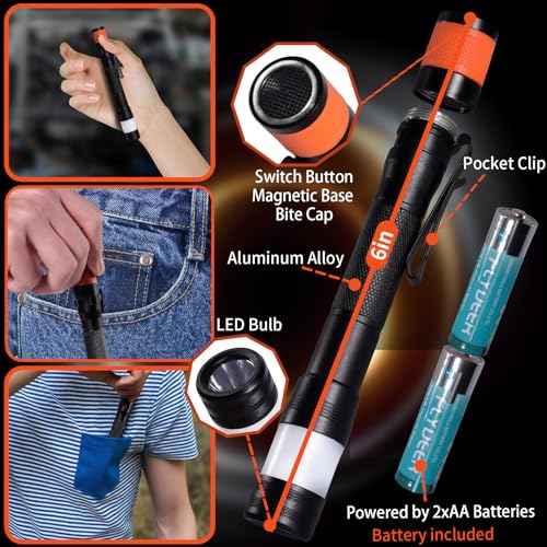 KunHe Probe LED 250 Lumens Pen Flashlight High Lumens with AA*2 Alkaline Batteries(Included) and Magnetic Base for Inspection Repair Engineer Gift for Husband Dad