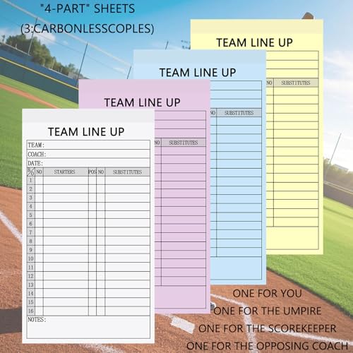 90 Sets Baseball & Softball Lineup Cards with 4-Part Carbonless Sheets, 150 Games, 16 Player Slots - Variation of THIS listing