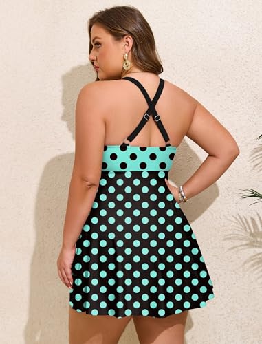 Plus Size Tankini Swimsuit for Women 2026 Polka Dots Hide Belly Bathing Suit - 18 Plus