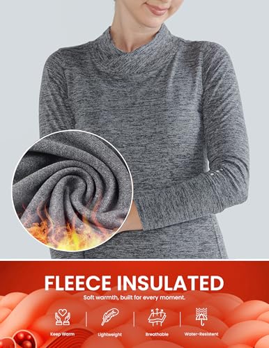 Women's Thermal Mock Neck Long Sleeve Top - Liberty Pro 3 Pack Medium Aqua Charcoal Lavender