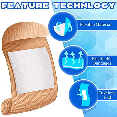 Marsui 60 Pcs Large Adhesive Bandages 2 x 3 Inch Wound Care Supplies Fabric Adhesive Strip Patch Waterproof Fabric Flexible Bandage Wrap Gauze Pads for Skin Care and Protect Wounds