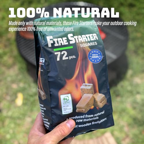 Fire Starter Squares (72 Pack) - Fire Starters for Fireplace, Grill, BBQ, Camping, Wood Stove and Bonfire Accessories - Odorless & Water Resistant