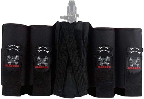 Maddog 4+1 Vertical Paintball Harness Pod Pack with (4) Paintball Pods | Pod Holder Belt with Pouch for up to 88ci. Paintball Tank Bottle | Remote Coil Compatible