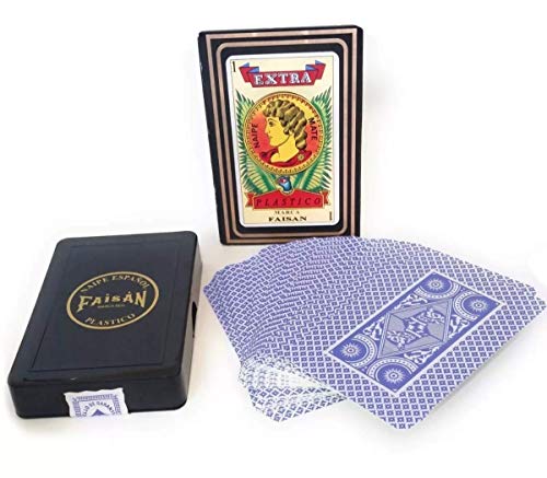 Spanish Plastic Playing Cards - 40 Card Deck for Card Games, Black Case