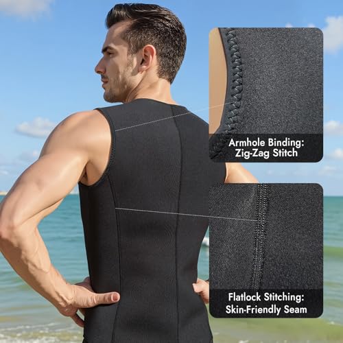 Men's 3mm Neoprene Wetsuit Vest with Front Zipper - Black, Large