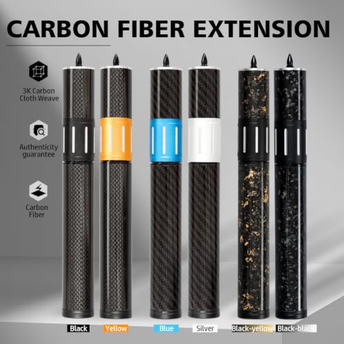 Black Carbon Fiber Pool Cue Extender with Adjustable Length and Bumpers