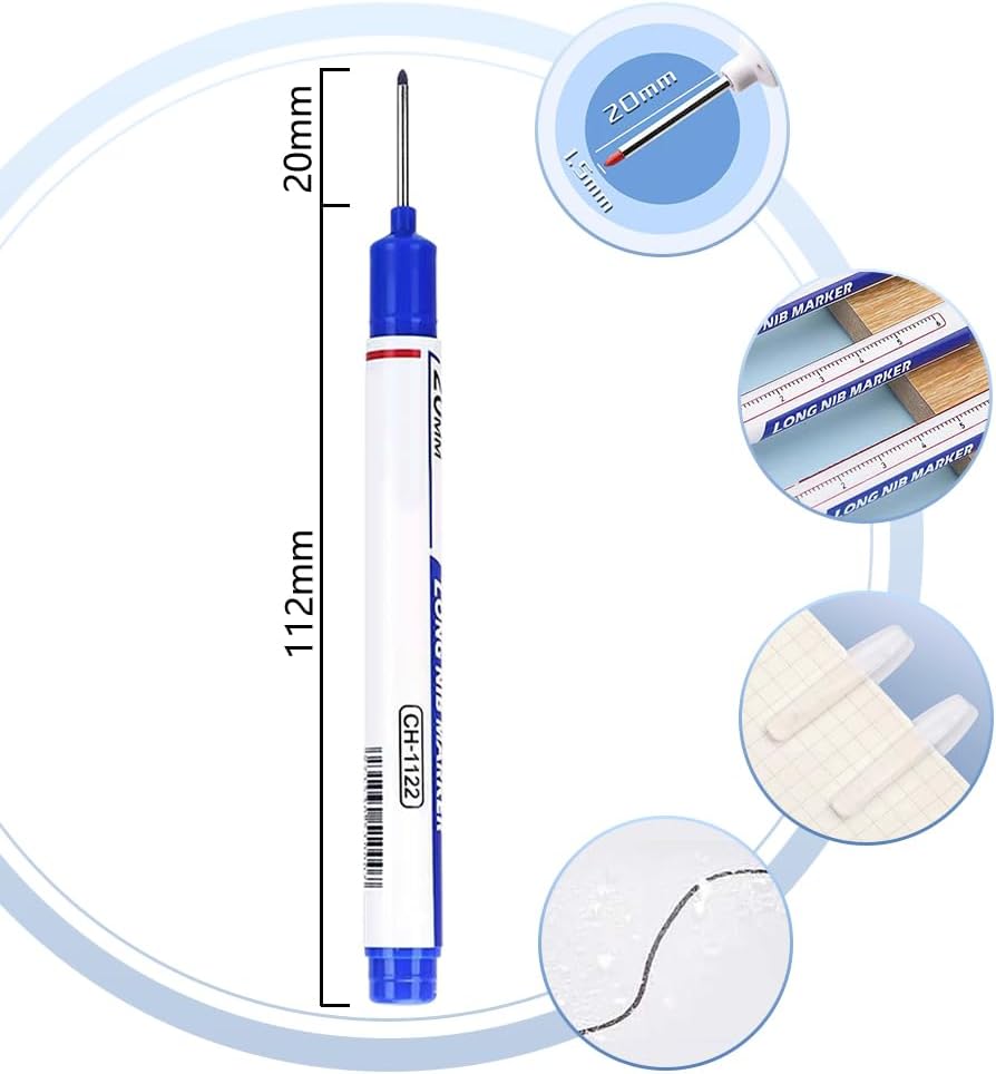 5Pack Long Head Deep Hole Marker Pens, 20mm Deep Reach Metal Marking Pen, Waterproof Quick-Dry Long Nib Marker, Deep Reach Markers Marking Tool for Carpentry & Construction (Mix)