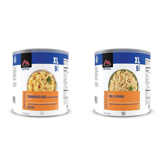 Mountain House Scrambled Eggs with Bacon | Freeze Dried Survival & Emergency Food | #10 Can | Gluten-Free and Mountain House Rice & Chicken | Freeze Dried Survival & Emergency Food | #10 Can | Gluten-Free