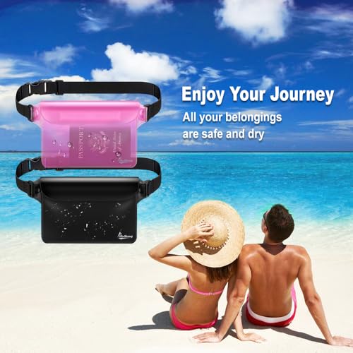 Waterproof Fanny Pack Dry Bag Phone Pouch for Beach Swimming Kayaking Black+Pink