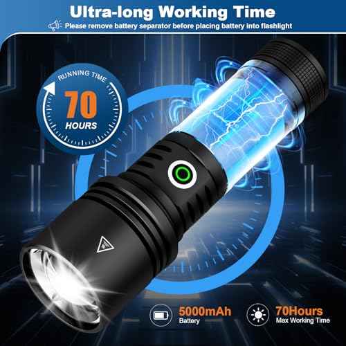PHILIPS Flashlights High Lumens Rechargeable with Ignition Lens,2000lm Tactical Flashlights with Camping Lamp,2 Colors Zoomable 5Modes Reverse Charging LED Bright Flashlight for Home Outdoor Gift