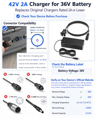 42V 2A Electric Scooter Charger Replacement for Segway Ninebot - Safe & Compatible