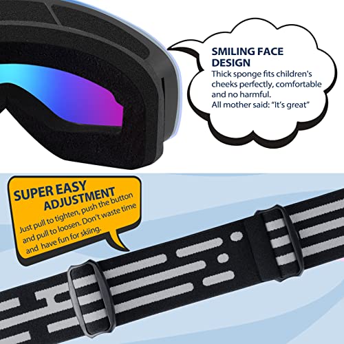 Kids Ski Goggles Rimless Mirrored Lens for Youth Ages 5-14 - Black