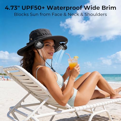 AMACOOL Bucket Hat Fan Pro Black - Sun Protection & Cooling for Outdoors