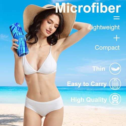 Genovega Microfiber Lightweight Thin Beach Towel Compact Sandproof Clearance Towels Quick Dry Sand Free Swim Pool Camping Blanket Travel Essentials Accessories Vacation Women Men Adults Blue Vortex