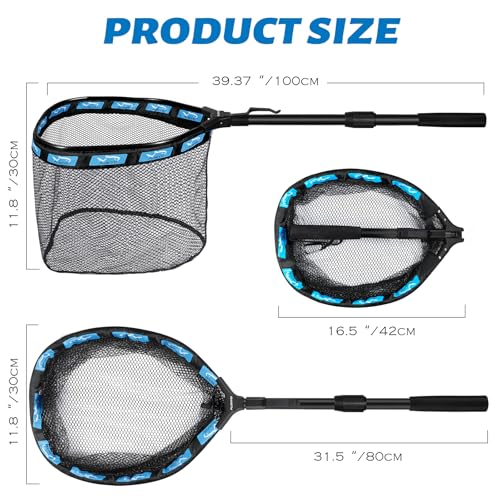 Floating Fishing Net with Telescopic Handle 11.8 inch Hoop - Blue Extendable