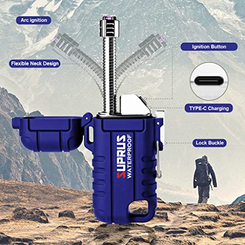 SUPRUS Blue Waterproof Windproof Arc Plasma Lighter USB-C Rechargeable Outdoor Camping Kitchen