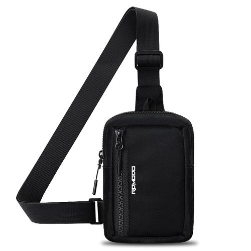 RDMODO Sling Bags for Men, Small Crossbody Bags for Women, Water Resistant Nylon Casual Chest Bag with Adjustable Strap, Lightweight Dual Pocket Shoulder Bag for Travel Walking Jogging (Black)
