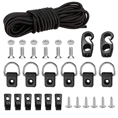 Kayak Deck Rigging Kit with 8ft Bungee Cord, D Rings, Hooks & Screws
