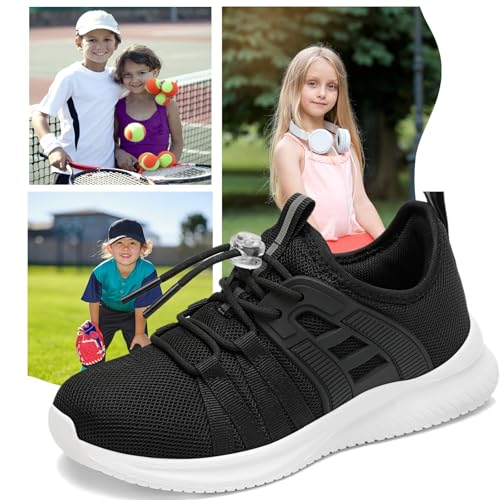 Kids Breathable Lightweight Tennis Sneakers - All Black, Little Kid