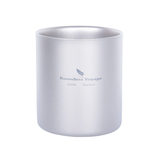 iBasingo 300ml Titanium Double-Walled Cup Ultralight Camping Tea Coffee Mug Metal Cold Hot Insulated Drinking Mug Portable Tableware for Outdoor Travel Hiking Backpacking Picnic Daily Used Ti3029D