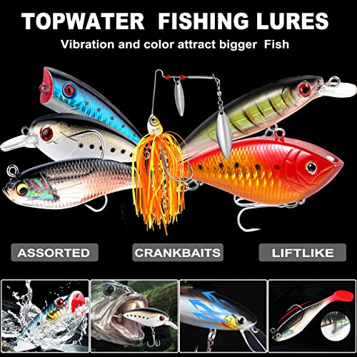 292PCS Fishing Lures & Accessories Kit - Saltwater & Freshwater Tackle Box with Topwater, Spinnerbaits, Hooks, Crankbaits
