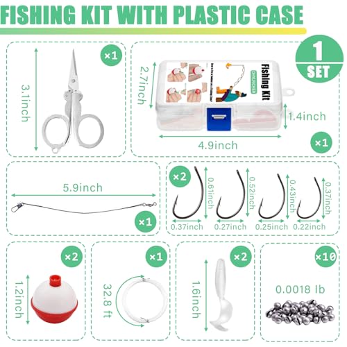 Mini Fishing Kit Set with Case - 24 Pack Emergency Survival Tackle for Outdoors