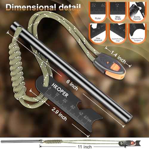 Ferro Rod Fire Starter, 6 Inch X 3/8 Inch Fire Starter Survival Tool, Flint and Steel for Camping and Hiking, Flint Fire Starter, Magnesium Fire Starter