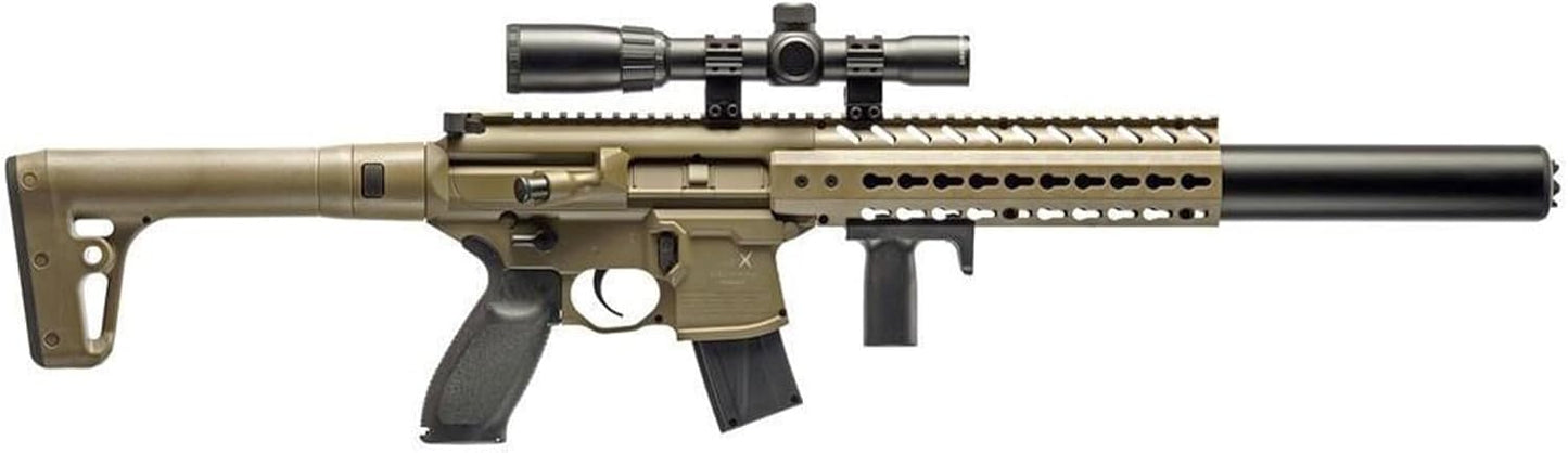 Sig Sauer Hunting Firearm Air Rifle 177 Cal CO2 Powered FDE 30 rd Pellet Mag 14x24mm AirScope Hunting Firearm Handguard 600 FPS