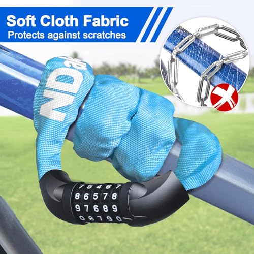 NDakter Bike Chain Lock 5-Digit Combination Heavy Duty Anti-Theft with Sky Blue 3.2 Ft