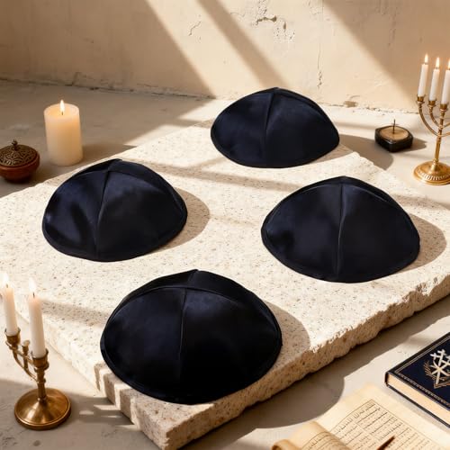 Bulk Satin Kippah for Men - Navy Blue Rosh Hashanah Jewish Head Covering