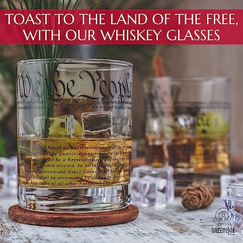 Patriotic Whiskey Glasses Set of 2 - United States Constitution Design, 10 oz Old Fashioned Tumblers - Gift for USA Enthusiasts - Constitution Variation