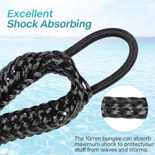 Bungee Dock Lines for Boats with Stainless Clips - Adjustable 2ft-2.6ft (Blue)