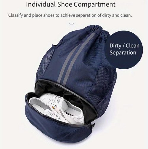 Ci Wigo Drawstring Backpack String Gym Basketball Bag Napsack Workout Track Bag with Dry Wet Separation Pocket and Shoes Compartment(Navy Blue)