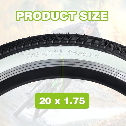 20 Inch Bicycle Tires White Wall Side Black Folding Bead 2 Pack - No Tube