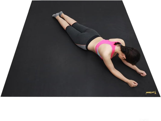 RevTime Extra Large Exercise Mat 8 x 6 Feet (96"x 72"x1/8") Heavy Duty Home Workout Gym Rubber Floor Mat, Best for Carpet & Hardwood Floor, Black