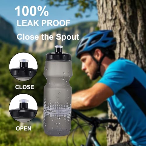 GEMFUL Bike Water Bottle 24oz Cycling Water Bottle BPA-Free with Leak-Proof Lid Squeeze Design 2 Pack No-Sweat Grip Fits Standard Bike Cages for Mountain Road Bikes (Gradient Green Black+Blue Green)