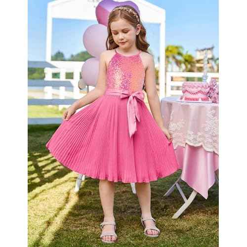 GRACE KARIN Girls Sequin Dress Christmas Party Dance Formal Birthday Fancy Sparkly Halter Chiffon Dresses Size 5-14