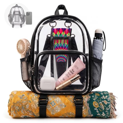 Mini Clear Stadium Backpack with Fan Holder - Small Anti-Theft Transparent Bag for Concerts & Festivals