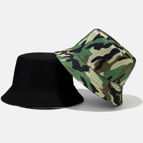 Camouflage Green Bucket Hats Beach Sun Hat for Women Men Teens Outdoor Travel Reversible Fishing Hat