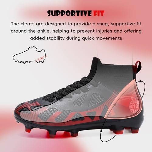 Kids Soccer Cleats Boys Girls Athletic Football Shoes - 7.5 Big Kid, Black