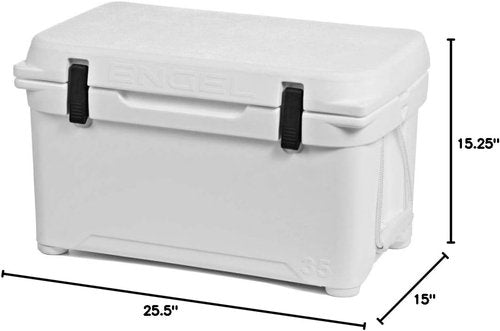 Engel Coolers ENG35 Cooler | 36 Can High Performance Durable Seamless Rotationally Molded Ice Box for Camping, Hunting, and Fishing - White