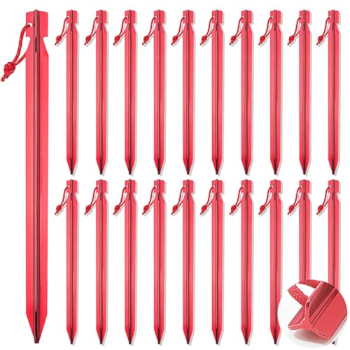 18+2 Pack Aluminum Tent Stakes - Red, Heavy Duty Y-Beam Ground Pegs for Camping