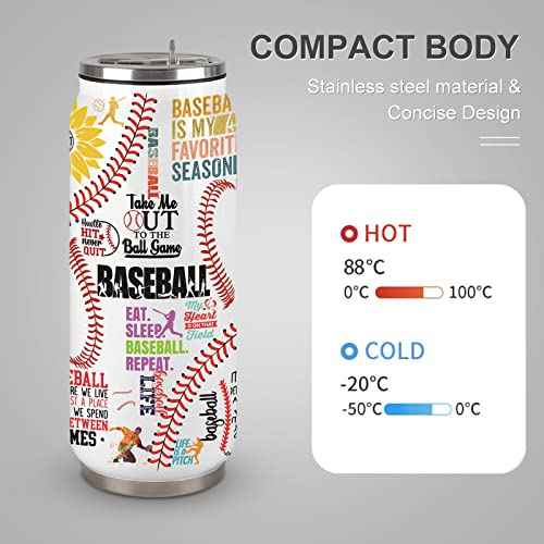 Baseball Tumbler Cup Travel Mug With Lid,Baseball Lover Birthday Gifts Stainless Steel Vacuum Coffee Mug Cup Baseball Gifts For Women Men 17 Oz