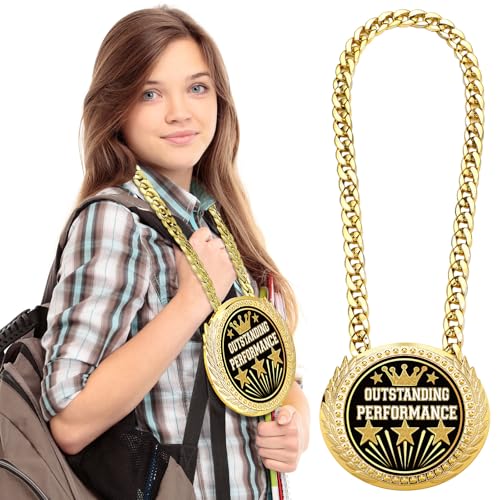 Large Gold Award Medal 6" Trophy with Chain - Outstanding Performance Variation