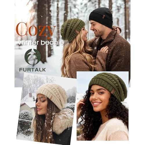 FURTALK Womes Slouchy Winter Beanie Knit Hat Satin Lined 3 Pack Thick Warm Fashionable Skull Cap
