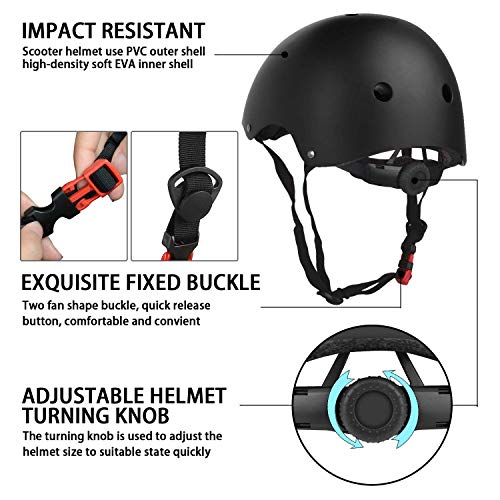 Kids Bike Helmet Set with Knee Pads Adjustable Safety Gear for 3-14 Years - Black / M