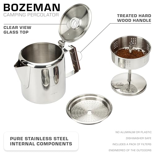 Stainless Steel Percolator Coffee Pot - 6 Cup Stove Top, No Aluminum or Plastic, Camping & Home Use