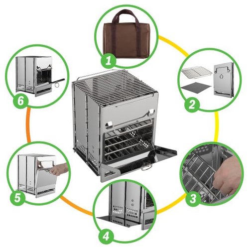 Camping Stove - Stainless-Steel Wood Burning Rocket Stove - Portable Grill for Beach, Picnic, Camp or Backpacking - Bushcraft Gear by Wakeman Outdoors