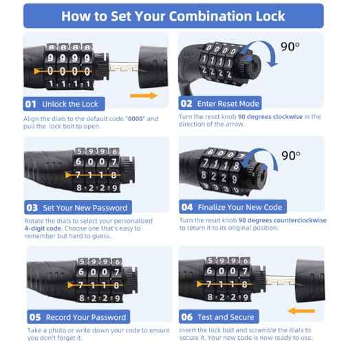 Bike Lock Cable, 30-inch Combination Lock, 4-Digit Resettable, Black