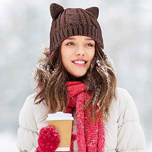 SATINIOR Cute Cat Ear Beanie Hat Cat Knitted Hat Winter Cable Knit for Women